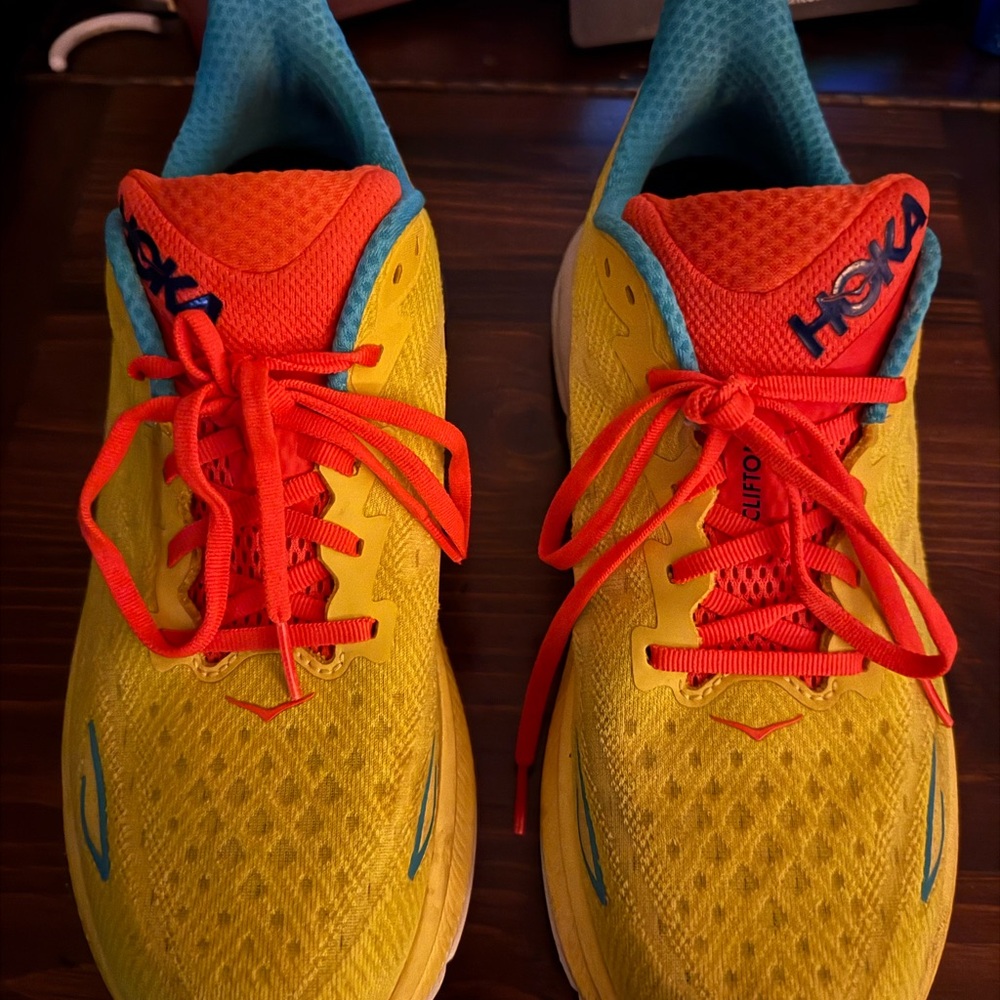 Hoka Clifton 9 Yellow and Orange Sneakers